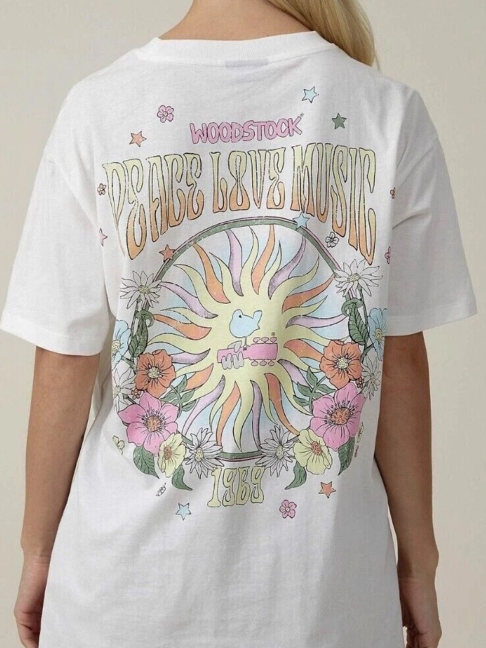 Woodstock Peace Love Music Graphic Tee Cotton On Oversized Style T-Shirt Medium - Picture 2 of 8